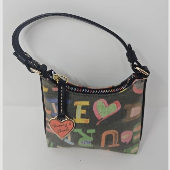 Like New Dooney & Bourke Graffiti Doodle Crayon Bitsy Bag Purse Leather Canvas - Picture 6 of 7